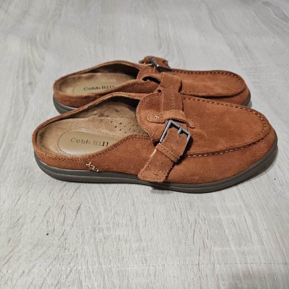 Cobb Hill Womens Size 5 Brown Suede Driving Mule Clog Buckle Slip On Shoes